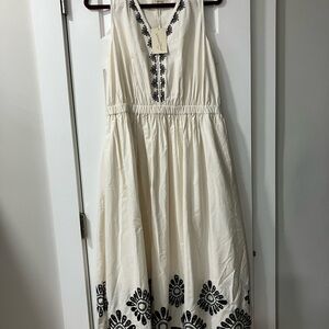 Universal Thread Cream and Black Embroidered Midi Dress